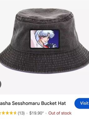 Gray Anime Patch Bucket Hat - Men's Casual Accessory